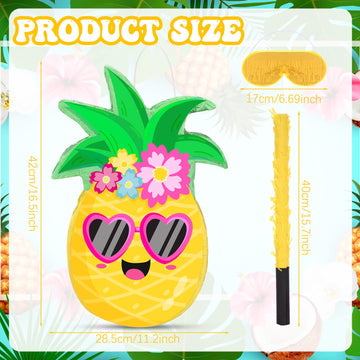 Threan Small Pineapple Piñata Summer Fruit Piñata With Blindfold Bat For Hawaiian Tropical Luau Party Supplies Pineapple Themed Birthday Decorations, 16.5 X 11.2 X 3.1 Inch