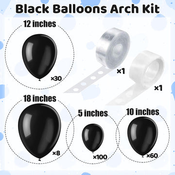 200 Pieces Black Balloons Different Sizes 5 10 12 18 Inch Black Balloon Arch Kit Black Balloon Garland Black Latex Balloons For
