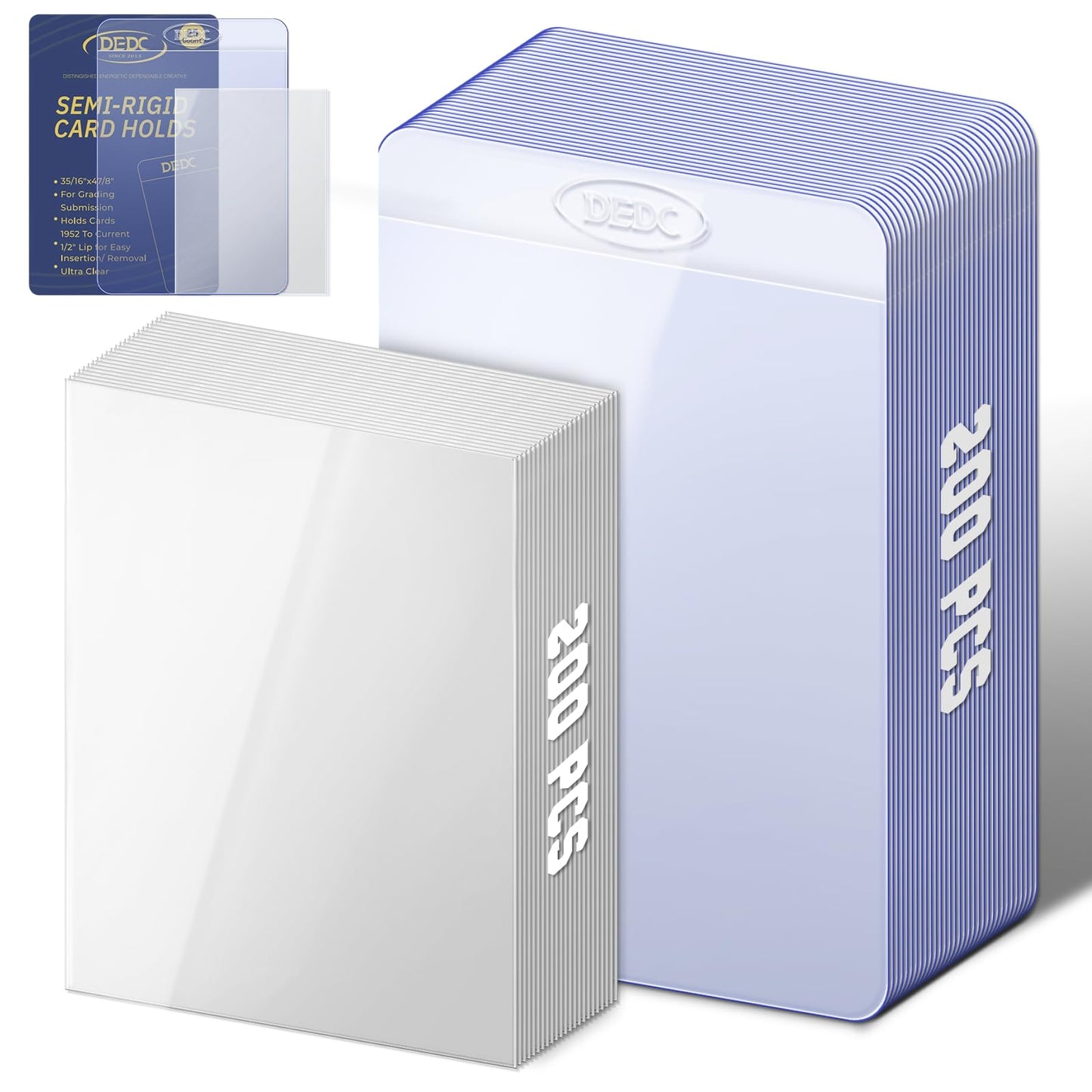 DEDC 100 Bulk Pack Card Sleeves-50 Semi Rigid Card Holder & 50 Penny Sleeves for Trading Cards, Rigid Card Sleeves and Thick Car