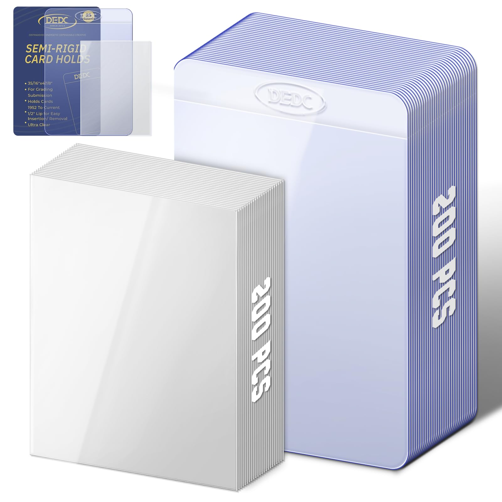 DEDC 100 Bulk Pack Card Sleeves-50 Semi Rigid Card Holder & 50 Penny Sleeves for Trading Cards, Rigid Card Sleeves and Thick Car