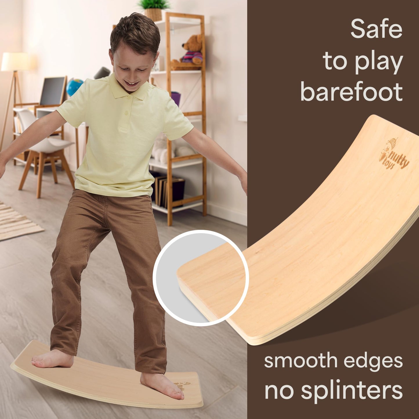 Nutty Toys Montessori Wooden Wobble Board For Kids & Adults - 100% Natural Wood Balance Board - Toddler Balancing Rocker - Unique Boy & Girl Open Ended Toy - Best Valentine'S Day Gifts Idea 2025