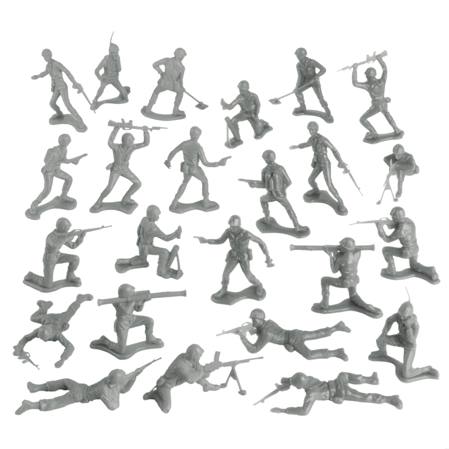 Tim Mee Plastic Army Men - 48pc Gray Toy Soldier Figures - Made in USA, Model TM-67700