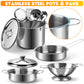 Tigerhu 26PCS Play Kitchen Accessories, Kitchen Pretend Play Cooking Toys w/ Stainless Steel Cookware, Apron & Chef Hat,Pots and