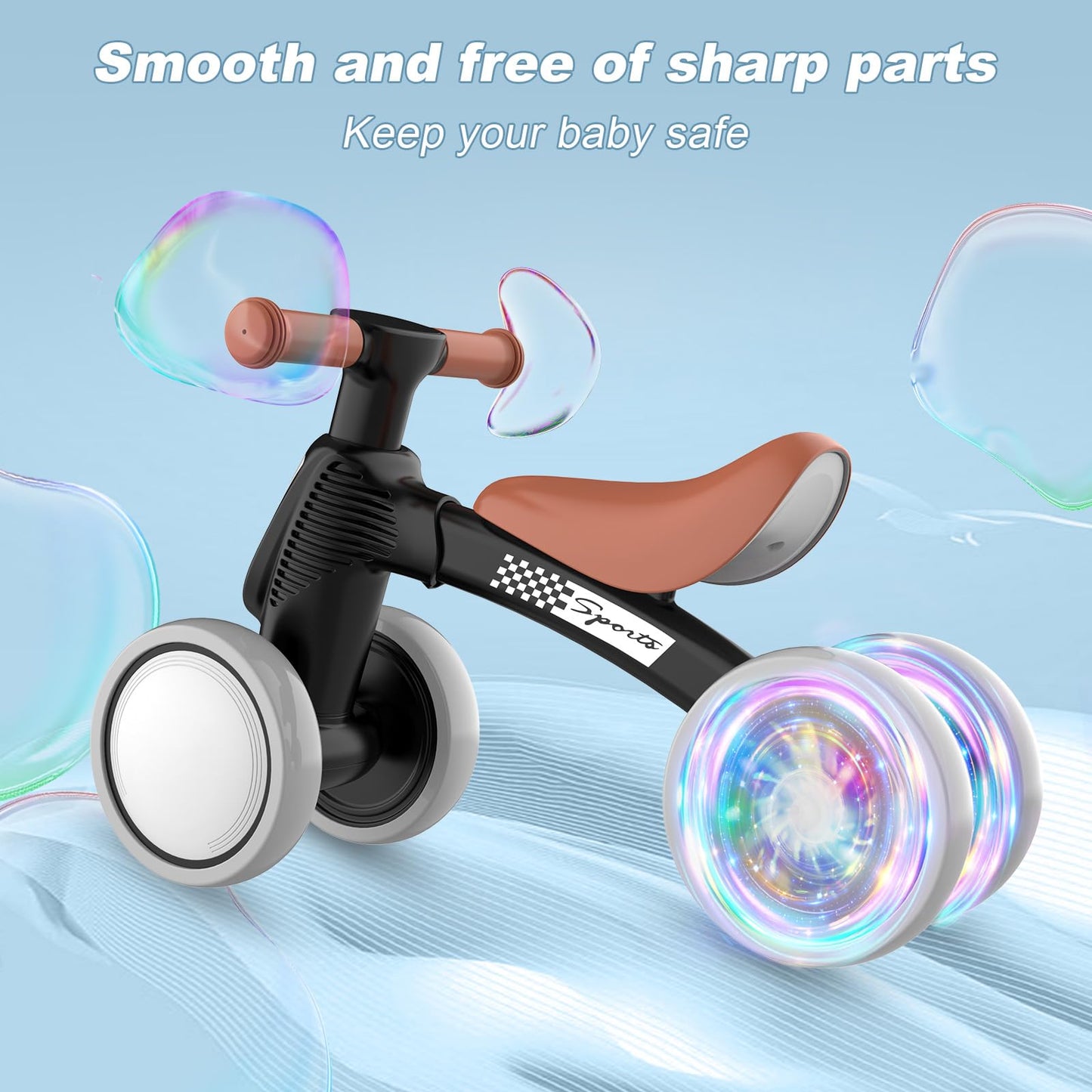 Colorful Lighting Baby Balance Bike Toys for 1 Year Old Boy Gifts, 10-36 Month Toddler Balance Bike, No Pedal 4 Silence Wheels &