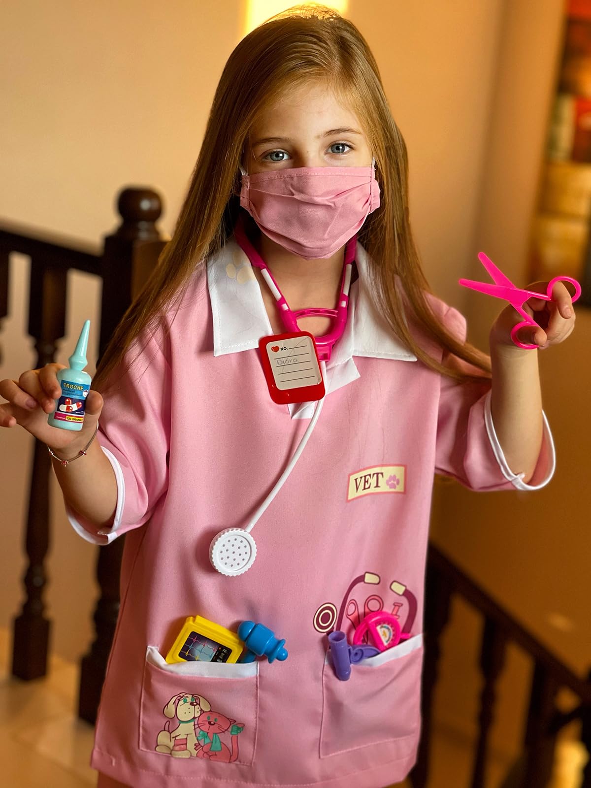 Lontakids Kids Animal Doctor Role Play Costume Veterinarian Pretend Play Dress Up Set With Medical Kit (8-10 Years, Pink)