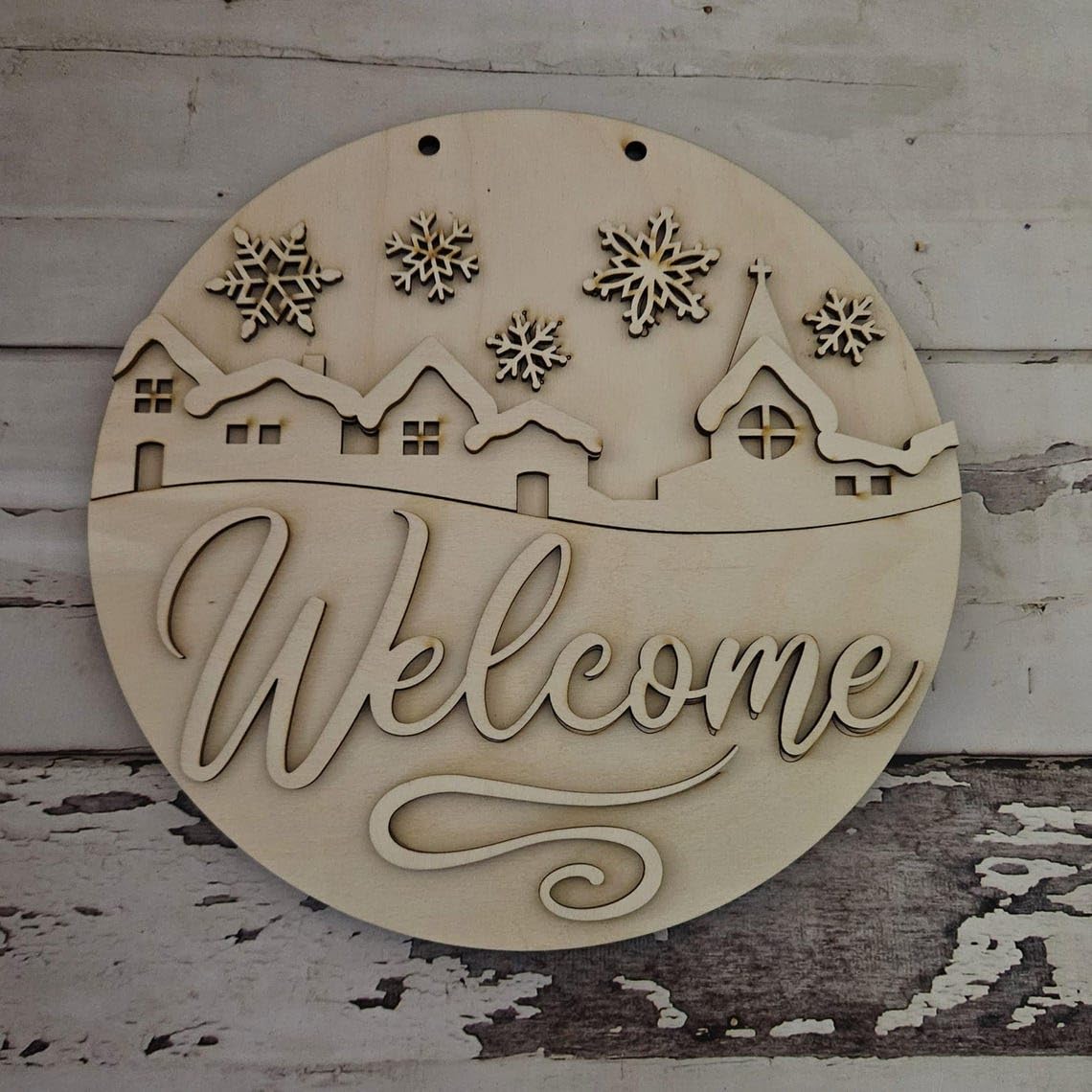 American Elm Winter Door Hanger Blank 1 Pc Diy Christmas Snowman Santa Winter Craft Base Mdf Round Blank For Painting 6X6 Inch.