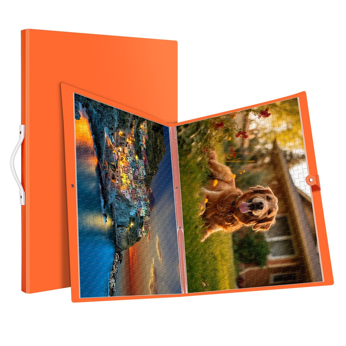 Puzzle Storage Folder for 1000-Pieces  20 HD Film Pockets  Dustproof and Stain-Proof  Portable and Mobile  Jigsaw Enthusiasts Puzzle Space-Saving Organizer Accessories(Orange)