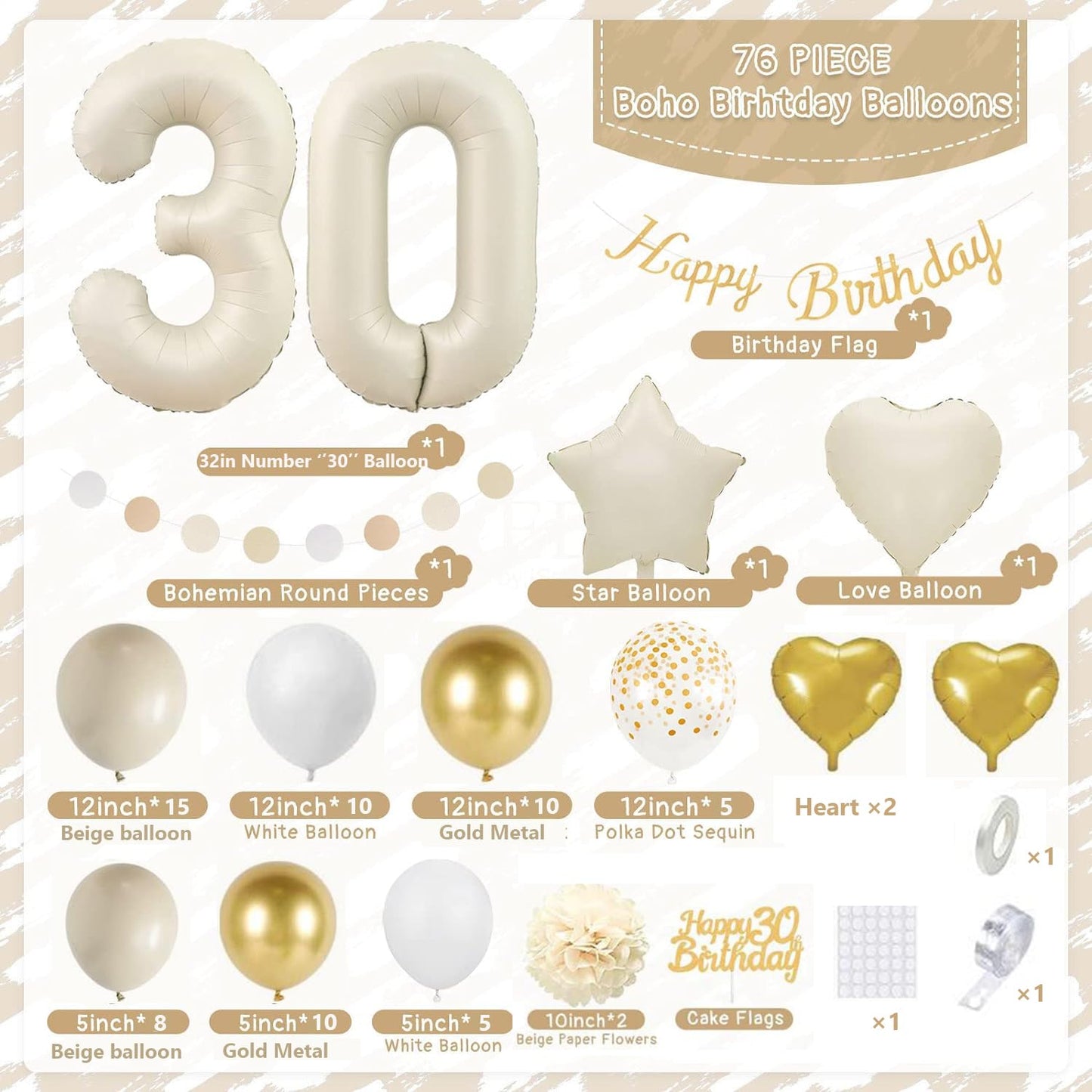 30Th Birthday Decorations For Her, Gold Happy 30Th Birthday Decorations Beige Gold And White Balloons Happy Birthday Banner Cake