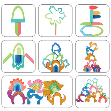 Six In One Wooden Dinosaur Shape Matching Puzzle, Montessori Preschool Educational Toys, Gifts For Boys And Girls Over 3 Years O