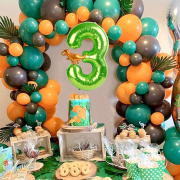 40 Inch Light Green Number 3 & Mini Dinosaur Balloon, 3Rd 3 Years Old Birthday Decorations For Boy, Three Rex Birthday Party Dec