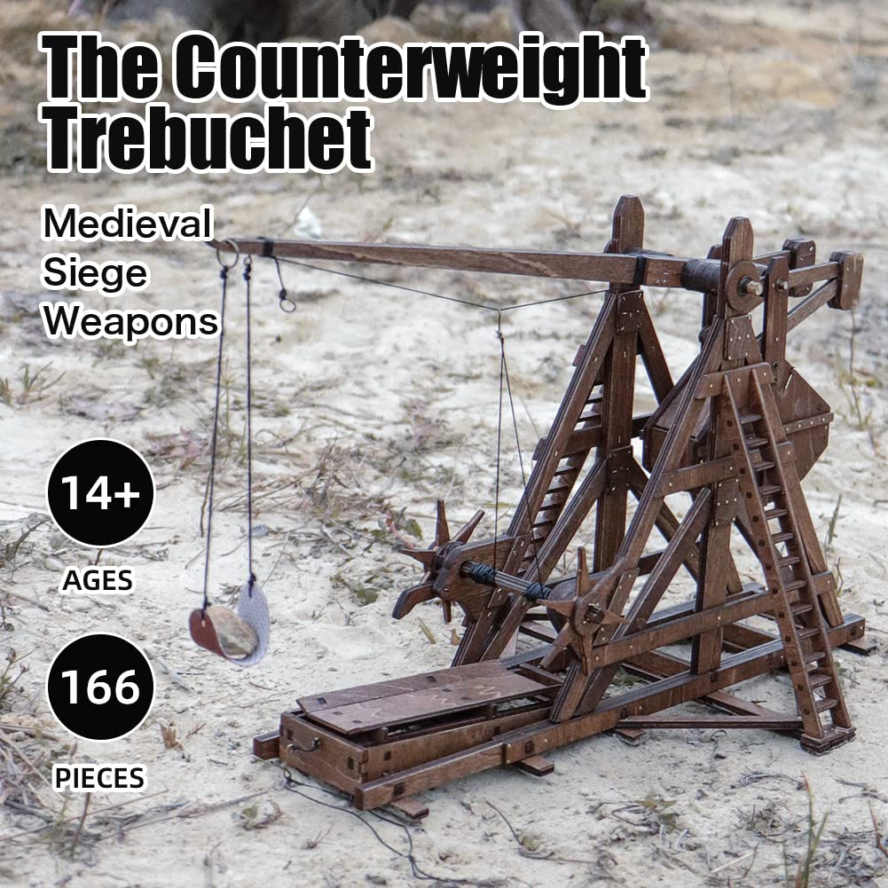 YAQUMW The Mini Counterweight Trebuchet Europe Medieval Siege Equipment Chariot Catapult  DIY 3D Wooden Puzzles Model Kits for mature-themeds STEM Projects Tabletop Toy