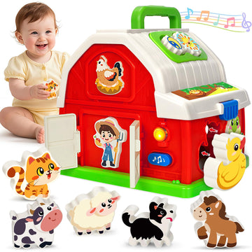 Montessori Toddler Toys for 1 2 3 Year Old Boys Girls, Musical Farm Animals Barn Toy with Sound & Light, Learning Toys for Toddl