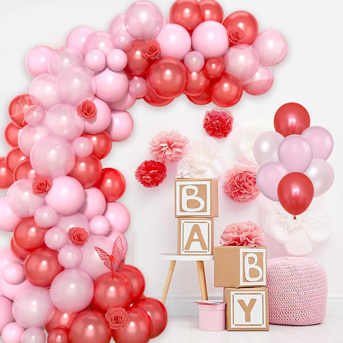 Red And Pink Balloon Arch Kit, 120Pcs Pastel Pink And Red Balloon Garland Kit Pearl Red Pink Party Balloons Pink And Red Latex B