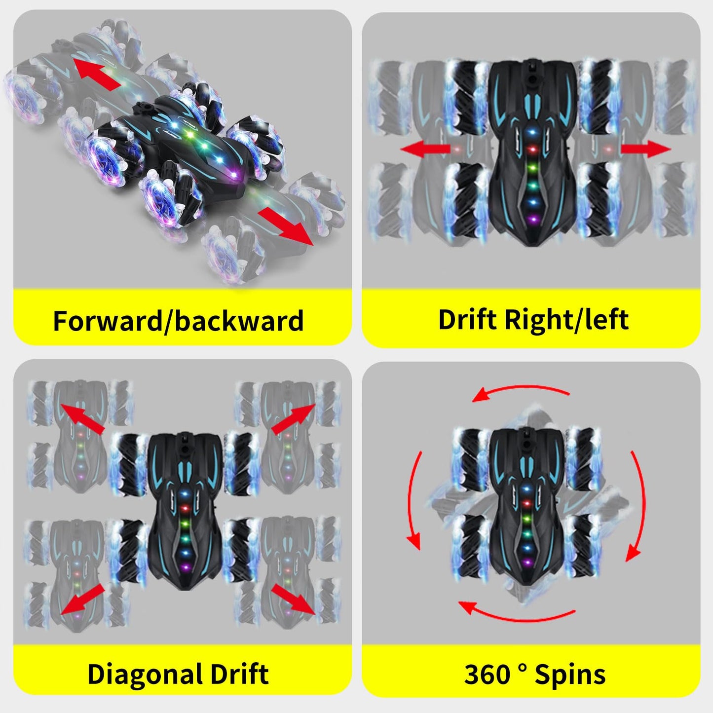 SYOZAC Upgraged Gesture Sensing RC Stunt Car with Lights & Music, Hand Gesture Remote Control Car Toy with 360 Spins Gesture RC