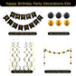 Black Birthday Decorations, Happy Birthday Banner, Paper Pom Poms, Circle Garland And Hanging Swirl Birthday Decorations, Black And Gold Birthday Decorations
