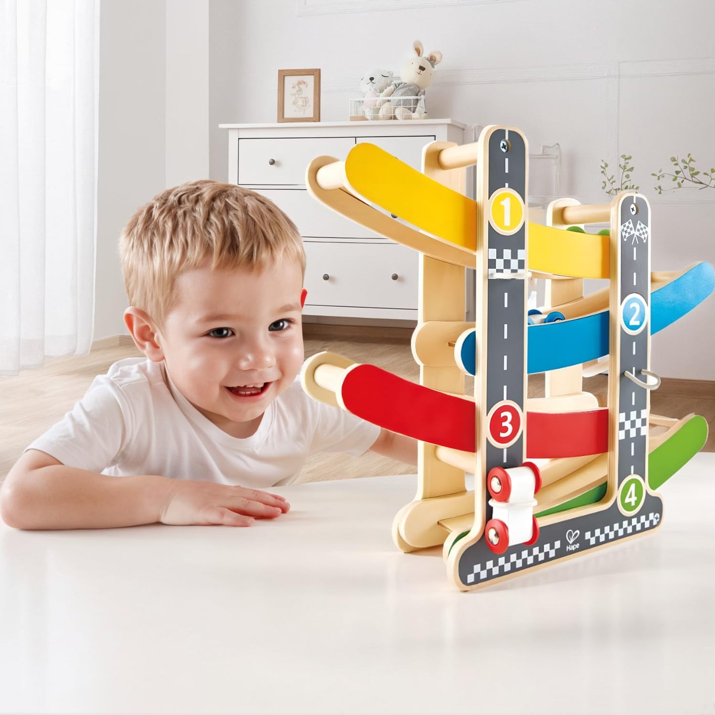 Hape Oddler Toys For 1 2 Year Old Boy & Girl Gifts Wooden Race Track Car Ramp Racer With 4 Mini Cars