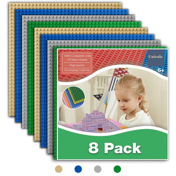 Unirolic 8 Pack Classic Baseplates 10' X 10' Sturdiness Building Platforms -100% Compatible With All Major Brands Building Bricks, Suitable For Kids And Adults As A Gift -Multicolored