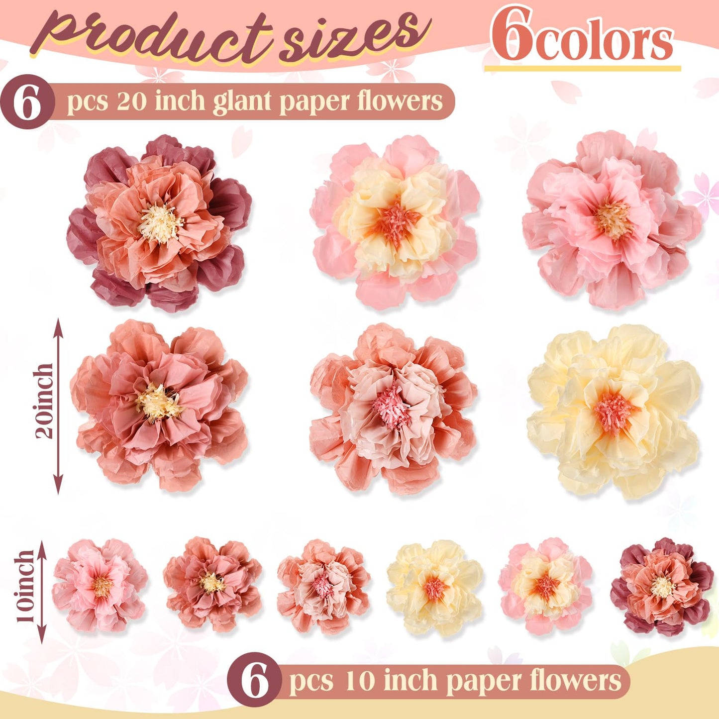 MotiMind 12 Pcs Large Colorful Tissue Paper Flowers 20  10   Giant Fiesta Paper Flowers Mexican Pom for Carnival Party Wall Ba