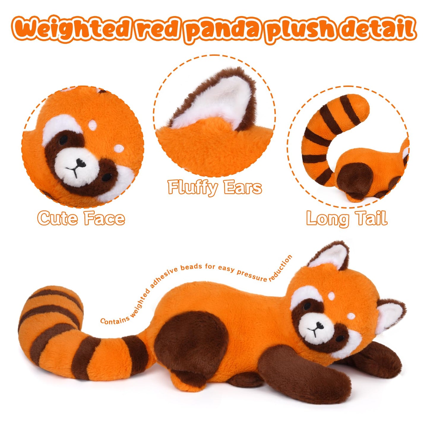 Kophinye Red Panda Weighted Stuffed Animal, 17'' 2.4Lbs Red Panda Plush Weighted Plush For Kids, Weighted Red Panda Huggable Pil