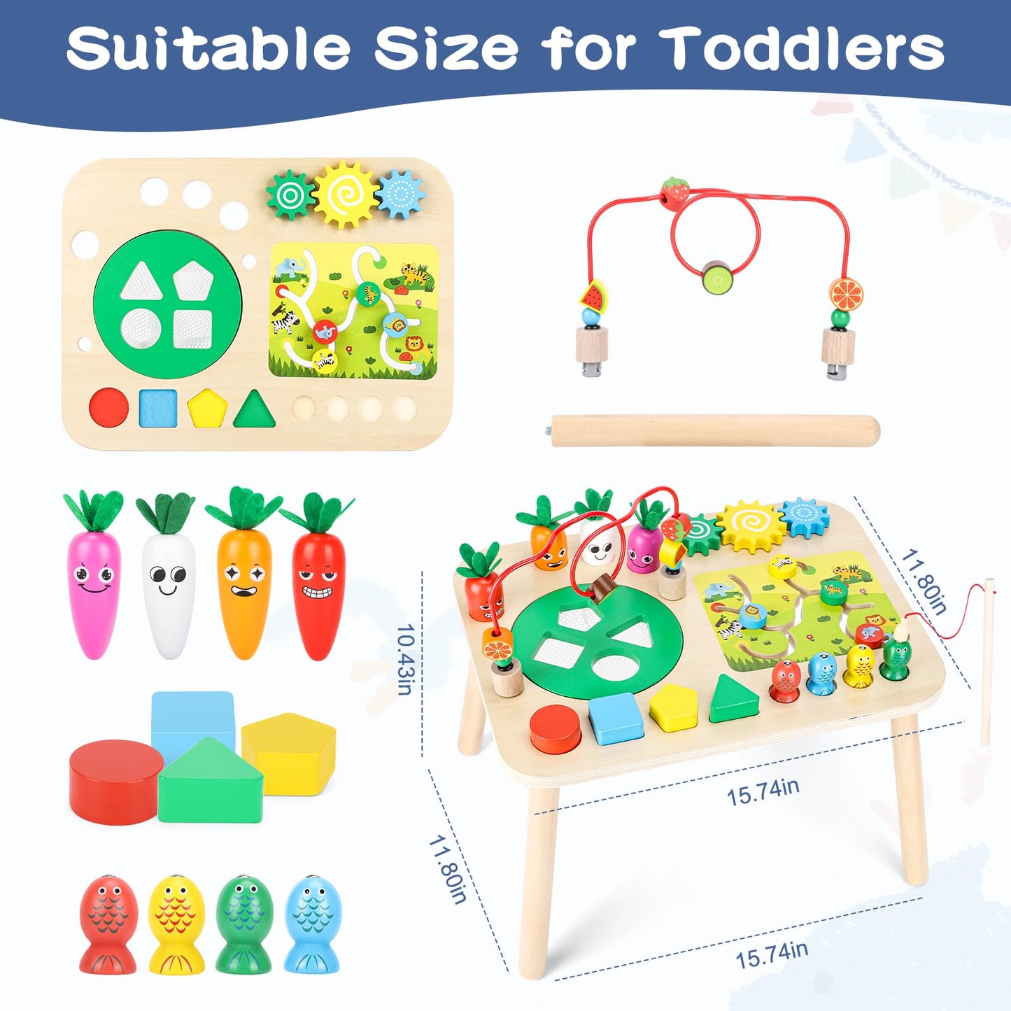 Activity Table For 1+ Year Old Girls Boys, 7-In-1 Wooden Montessori Toys, Activity Center, Baby Toddler Sensory Toys Kids First