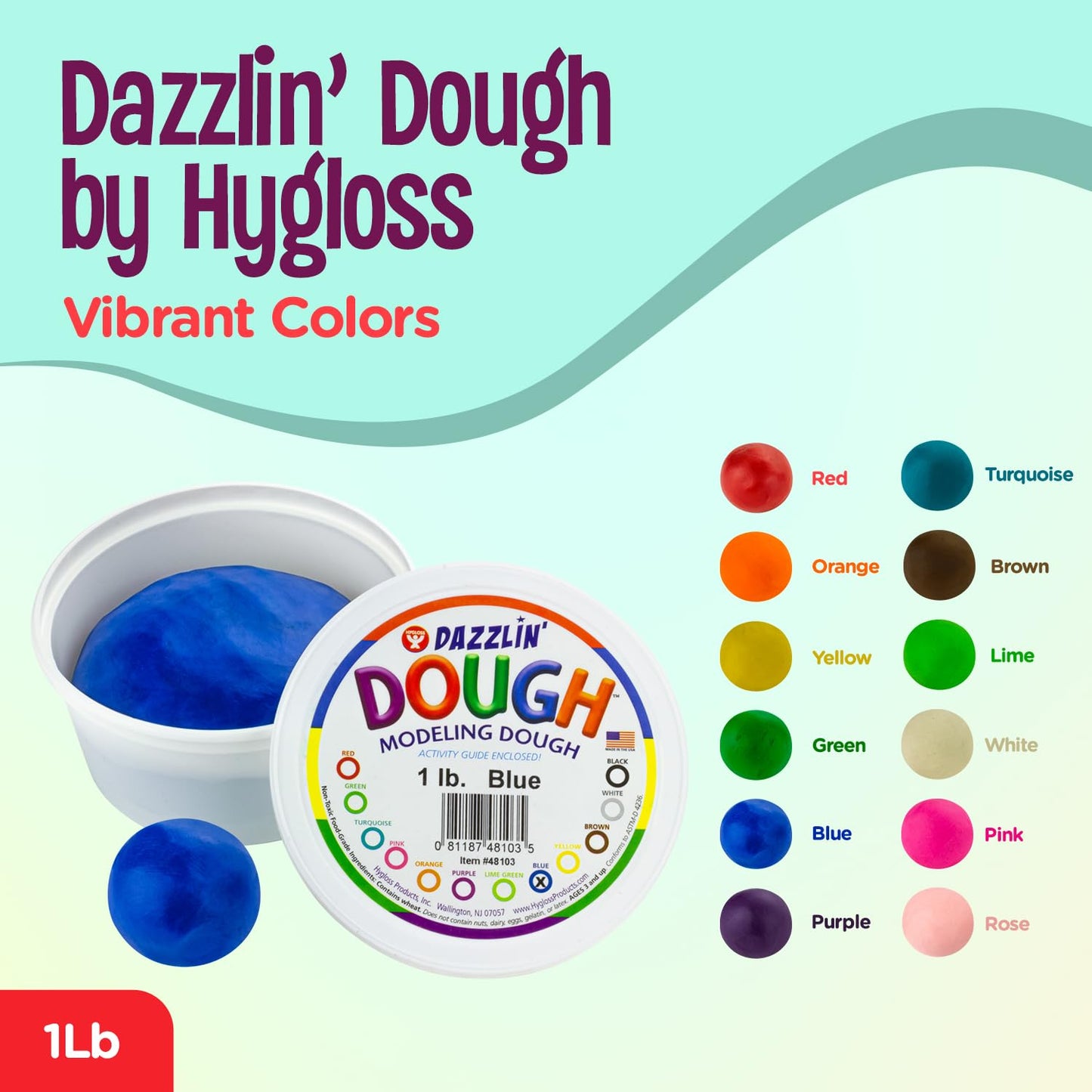 Hygloss Kids Unscented Dazzling’ Modeling Play Dough, 1 Lb. Of Twelve Assorted Colors, 12 Pounds Total
