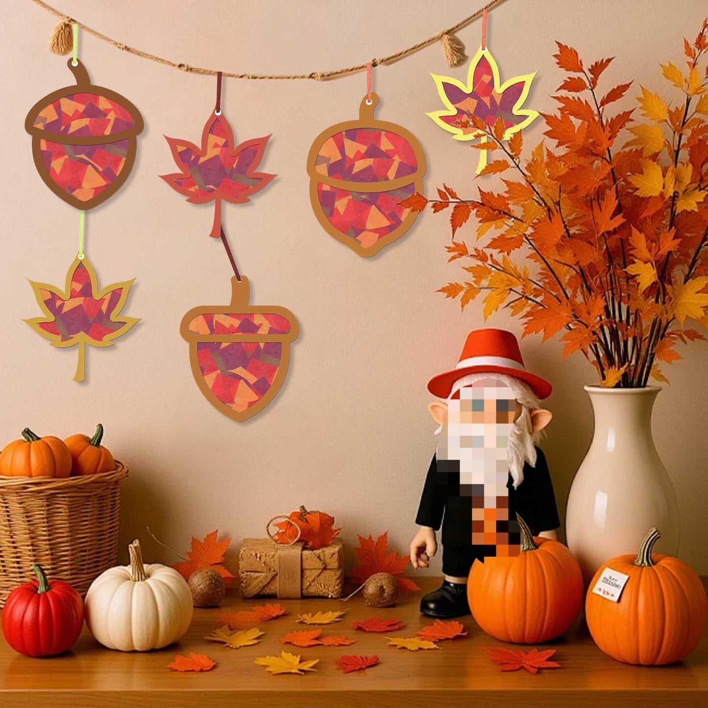 Zliisang 24PCS Make You Own Fall Crafts Kit Bulk Maple Leaf Acorn Paper Suncatchers DIY Kit for Autumn Thanksgiving Classroom Ac