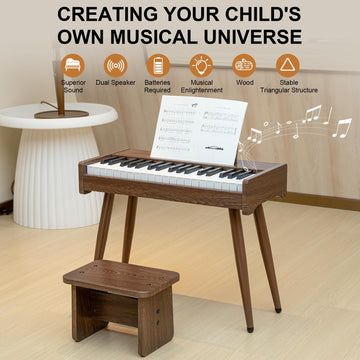 Uiscom Kids Keyboard Piano, 37 Keys Digital Piano, Toddler Musical Instruments, Wooden Kids Piano With Bench, Toddler Piano For