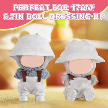 GDLSYLGHY Doll Clothes Set for Labubu  Elegant Outfits Suits Optimal for Your 5.9-6.7in Dolls Dressing Up  Clothing Accessories with Random Color Rain Boots(White Overalls Suit with Hat)