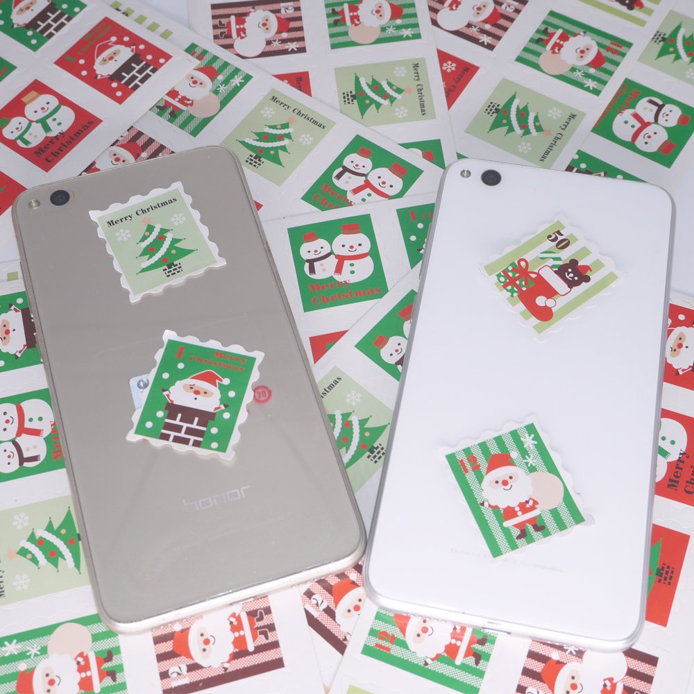Merry Christmas Holiday Stamps Creative Sticker Assortment, 100 Stickers - Best Gift for Kids! Santa, Christmas Tree, Snowman an