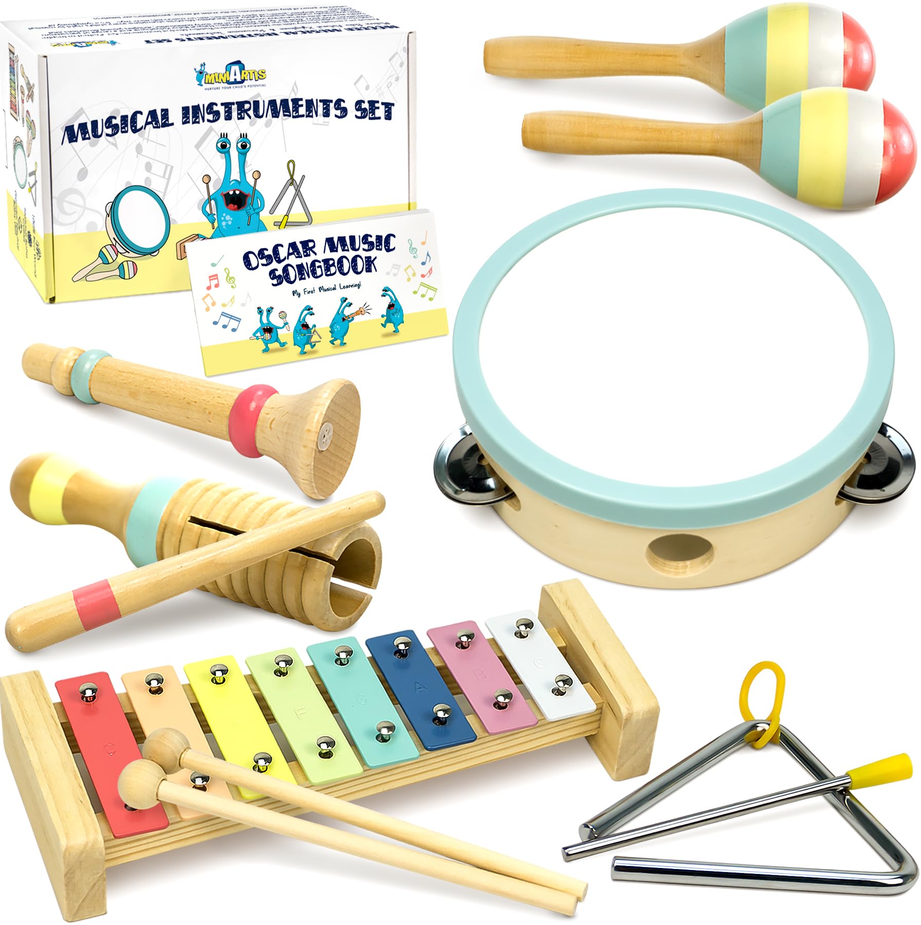 Mini Playable Instruments MINIARTIS Baby Musical Instruments - Wooden Percussion Set, Boho Color ...