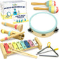 Miniartis Baby Musical Instruments - Montessori Musical Toys For Toddlers 1-3 | Neutral Colors Wooden Percussion Set | Modern Boho Xylophone For Kids With 15 Songbook, Preschool Educational Toys