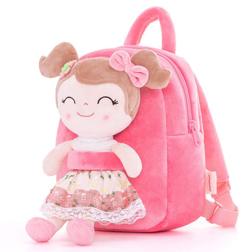 Gloveleya Toddler Backpack Baby Girl Gift Plush Bag Diaper Bag With Spring Girl Doll Pink 9 Inches