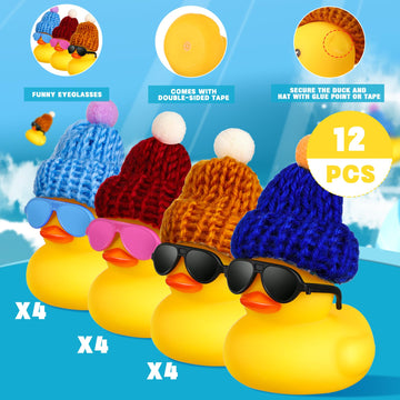 Chivao 12 Pcs Mini Rubber Ducks With Sunglasses/ Glasses And Hats/ Necklace, Cruise Rubber Ducks In Bulk Valentine'S Day Gift Small Duck Bathtub Toy For Hiding Party Favor(Yellow, Lovely Style)