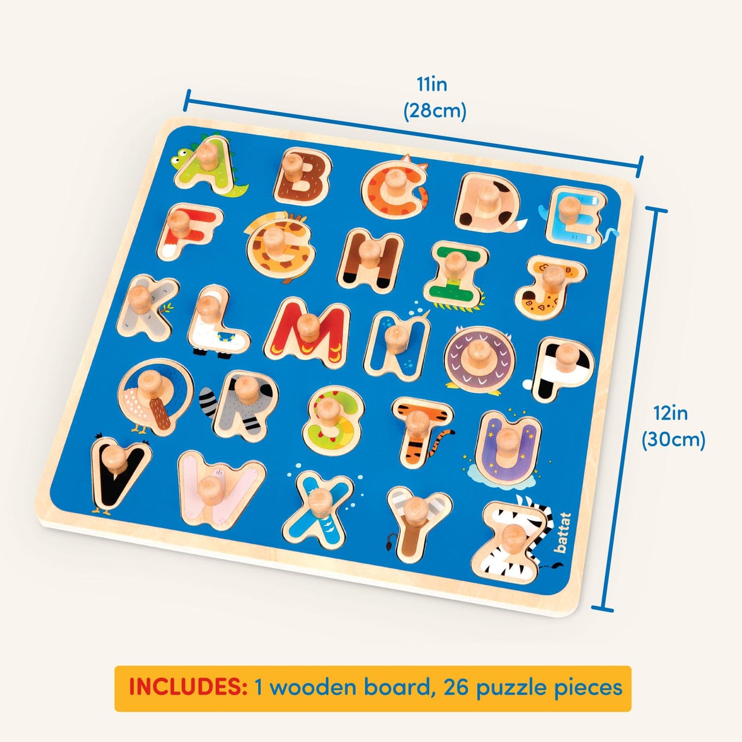 Battat – Wooden Peg Puzzle – Abc Puzzle For Toddlers – Wooden Toys – Educational Toys – 2 Years + – Wooden Peg Puzzle: Critters