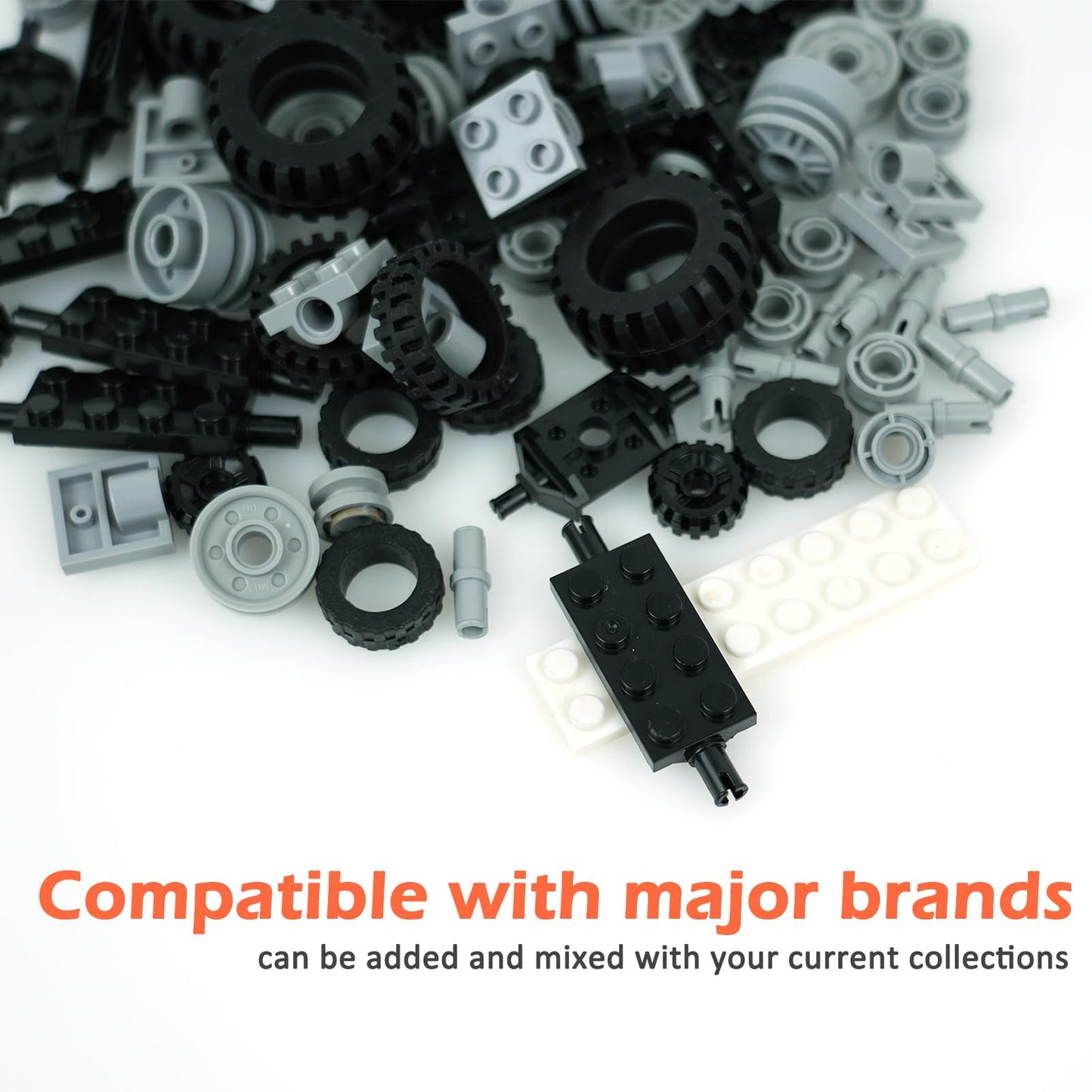 Wheels and Axles Building Blocks Set, Vehicle Truck Tires Compatible with Classic Bricks Car Parts