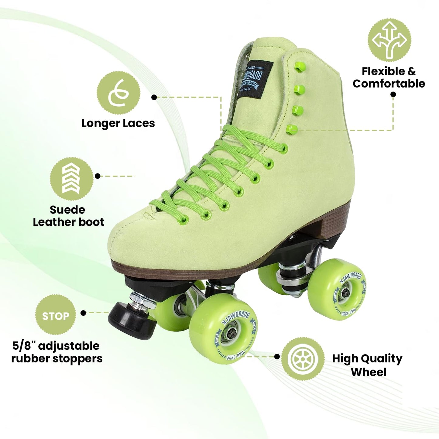Sure-Grip Boardwalk Outdoor Skates (Key Lime, Mens 5 / Womens 6)