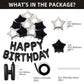 Big Black Happy Birthday Banner (3D Silvler) Mylar Foil Happy Birthday Balloons, 27Pcs Birthday Party Decorations With 10Pcs Ext