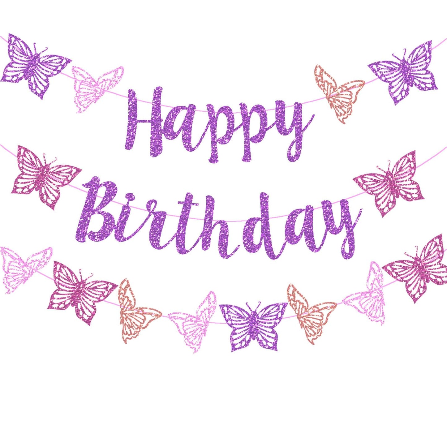 Butterfly Birthday Decorations Purple Glitter Butterfly Happy Birthday Party Banner for Spring Butterfly Theme Gender Reveal Bab
