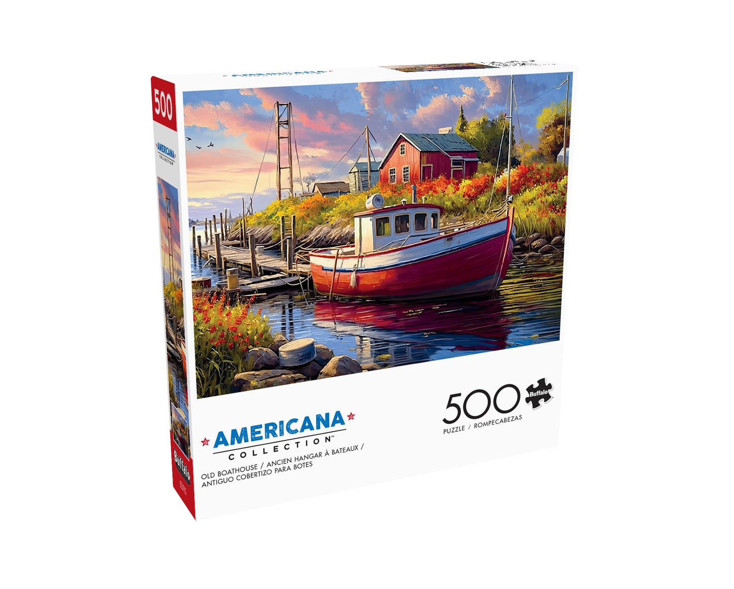 Buffalo Games 500 Piece Jigsaw Puzzle - Old Boathouse - Large Multicolor - Challenging Adult Puzzle - Model 37009