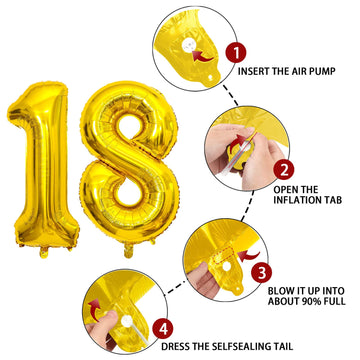 18 Number Balloon Gold 40 Inch Big Foil Mylar 18Th Balloons For 18 Year Old Boy Girl Birthday Party Decorations Wedding Annivers