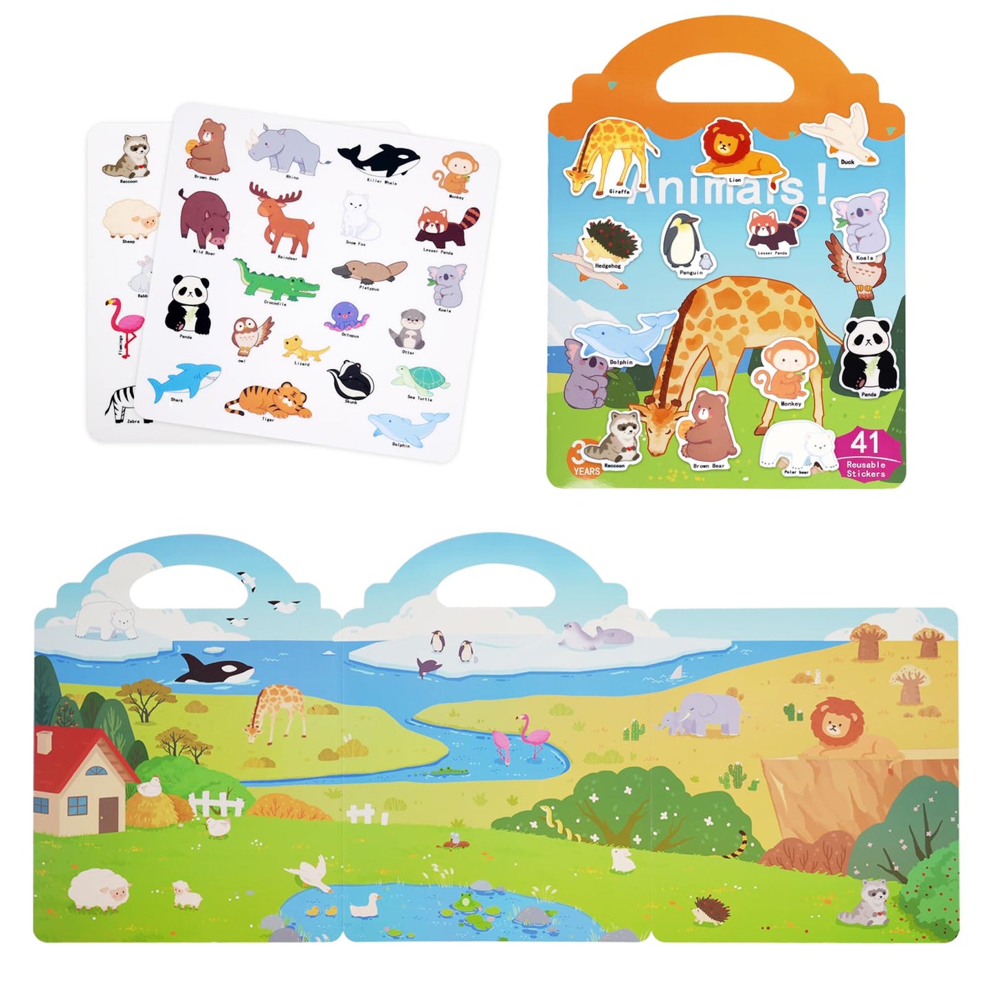 Newest Animals Sticker Book For Kids 2-4,Reusable Jelly Stciekr Activity Book For Kids,Birthday Party Gift Removable &Washable C