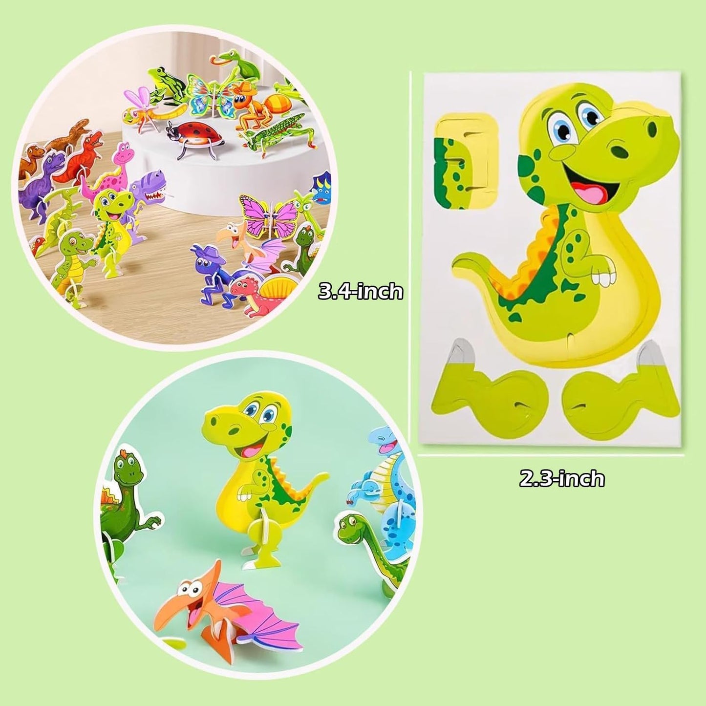 Lovyan 100Pcs Educational 3D Cartoon Puzzle For Kids - Insects, Dinosaurs, Animals, Vehicles Themed 3D Diy Cardboards For Boys &