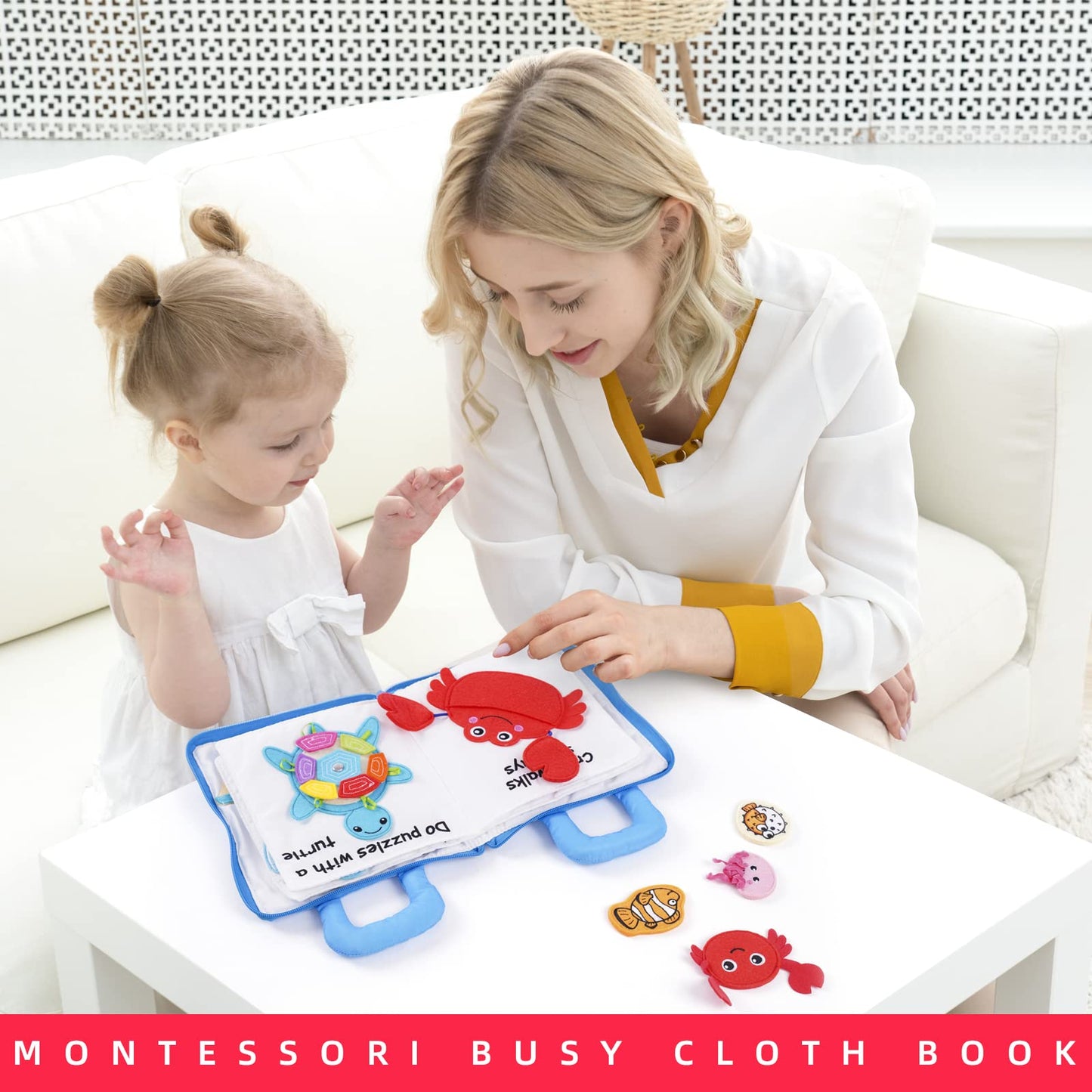 Jollybaby Quiet Book For Toddlers - Montessori Basic Skills Activity Toys - Preschool Learning Soft Travel Toy & Sensory Educational Busy Book For 1-3 Year Old Boys & Girls + Zipper Bag(Wathet)