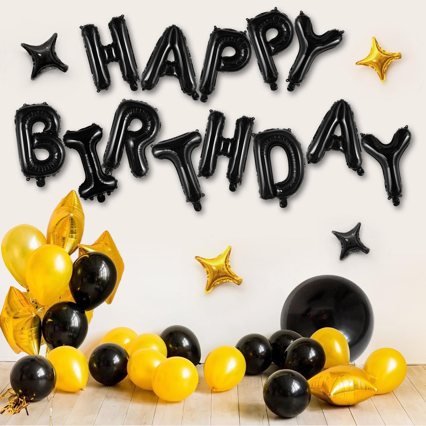 Black Happy Birthday Balloons Banner 16 Inch, Foil Balloons Personalized Name Letters Balloons Sign Birthday Party Decorations F