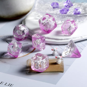 Mouse Resin DND Dice, DNDND 7PCS D&D Die with Velvet Pouch for Dungeons and Dragons Role Playing Games and Tabletop Games(Mouse)