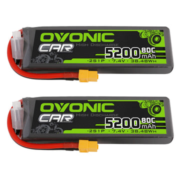 OVONIC Lipo Battery 2S 5200mAh Battery 7.4V 80C Battery with XT60 Plug Soft Case for 1/8 1/10 RC Vehicles Car Slash RC Buggy Tru