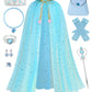 Sabbenia Princess Elsa Cape Set For Little Girl Dress Up,11Pcs Princess Cape Cosplay Christmas Halloween Birthday Gift 3-8Y(Blue