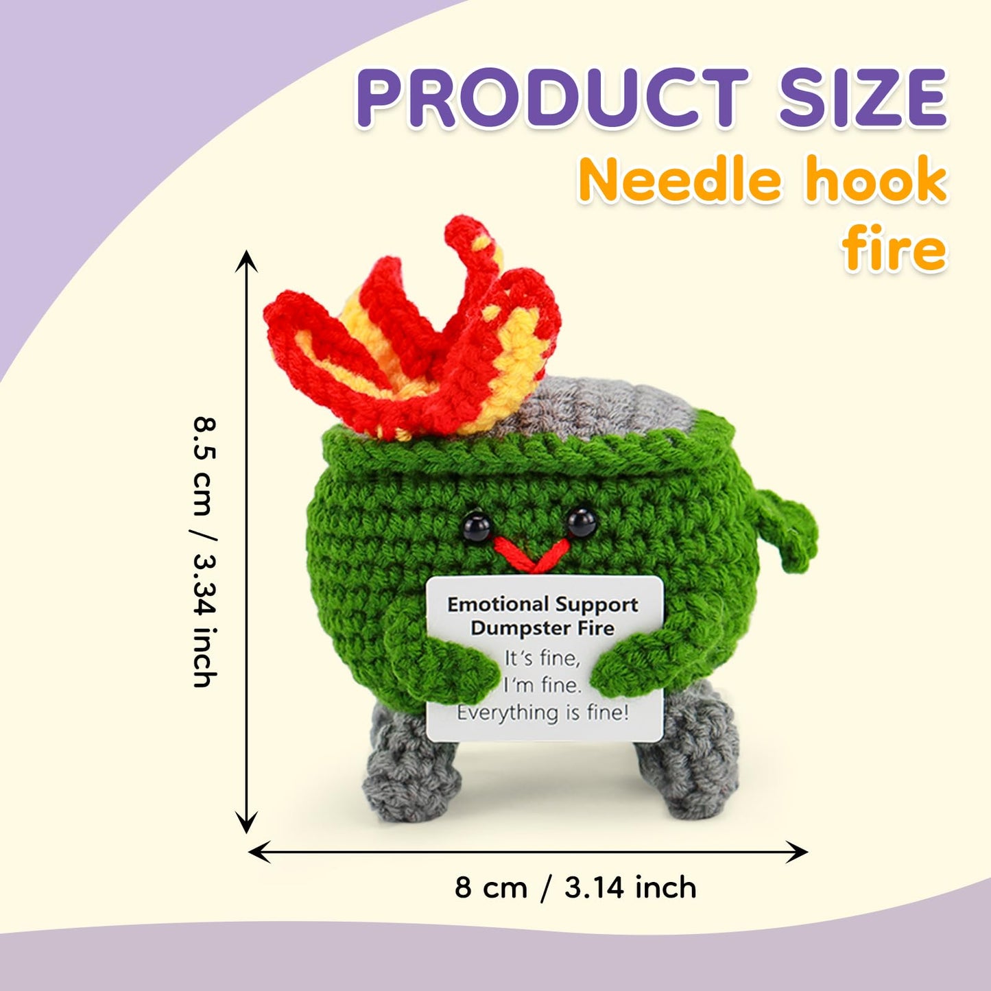 Dulvus Emotional Support Dumpster Fire Crochet, 2 Pack Handmade Positive Gift, Cute Room Decor Knitted Toys, Adorable Office Des