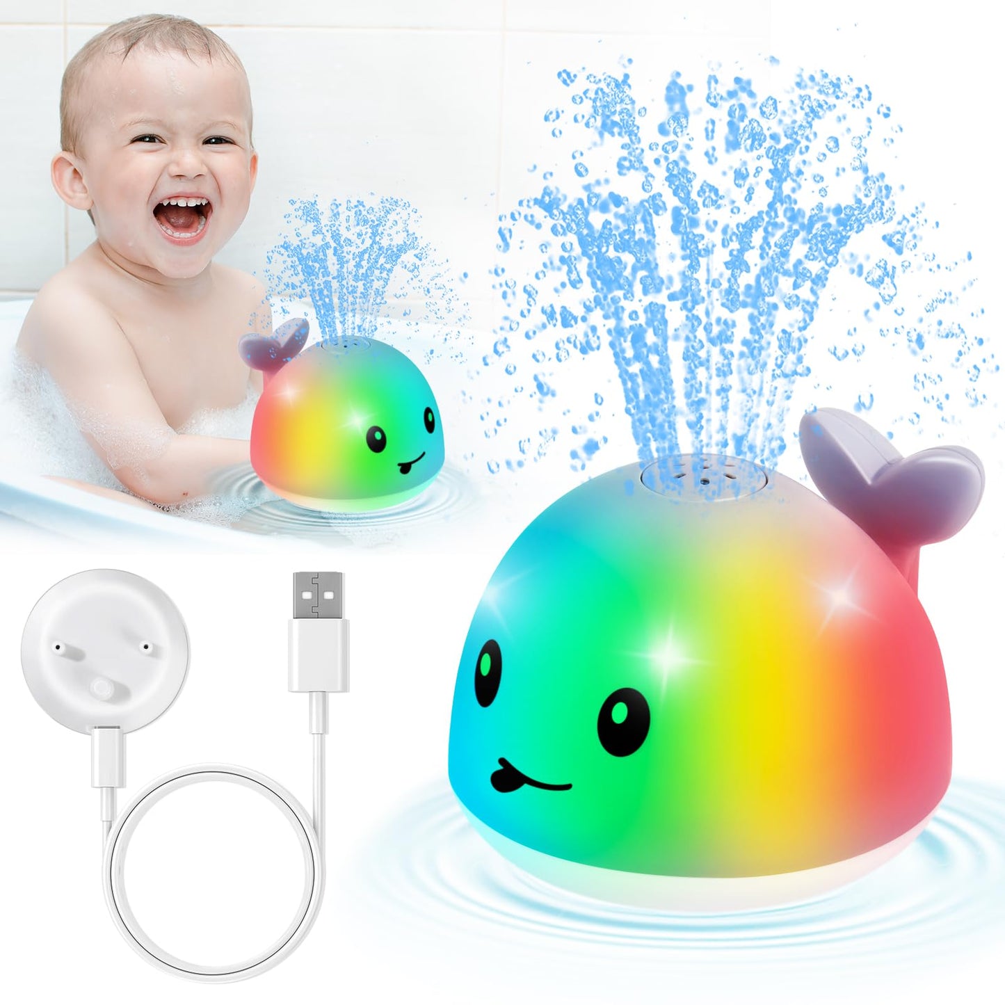 ?2025 Upgraded?Gigilli Baby Whale Bath Toy - Easy Charging Bath Toys For Kids Ages 1-3 Light Up Bath Fountain Toy 6-12-18 Months Toddlers Bathtub Toy Sprinkler Baby Easter Gifts Easter Basket Stuffers