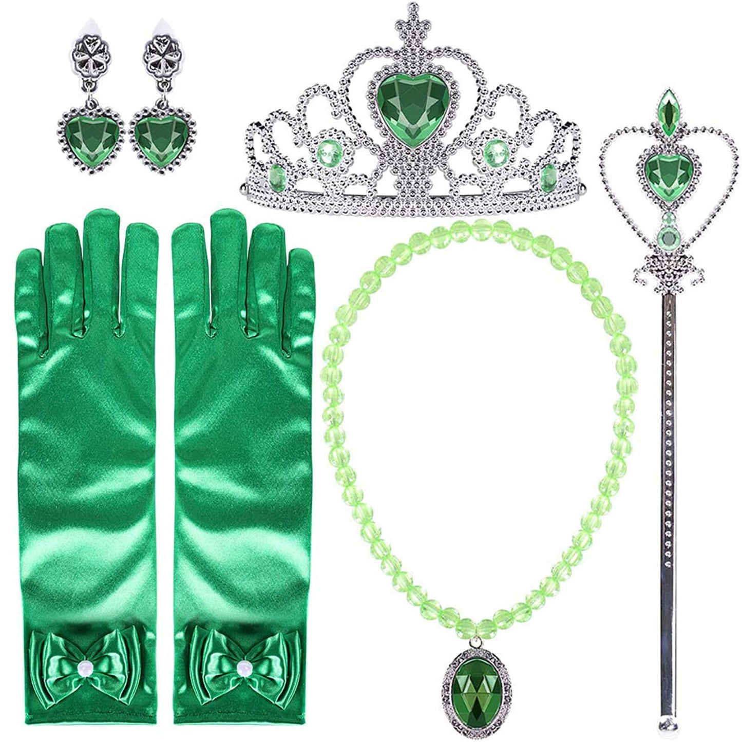 Orgrimmar Princess Dress Up Accessories For Belle Gloves Princess Tiara Crown Wand Necklaces For Kids (Green)
